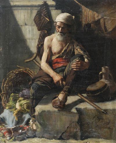 Odpoczynek, Monachium 1884, olej na płótnie, 75 x 61 cm, wystawiony na aukcji Domu Aukcyjnego Rempex, Warszawa, Kraków 2008